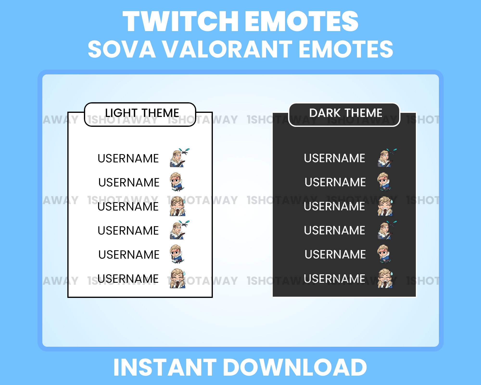 Sova Valorant Chibi Emotes – Cute Twitch Stream Emotes for Valorant Fans
