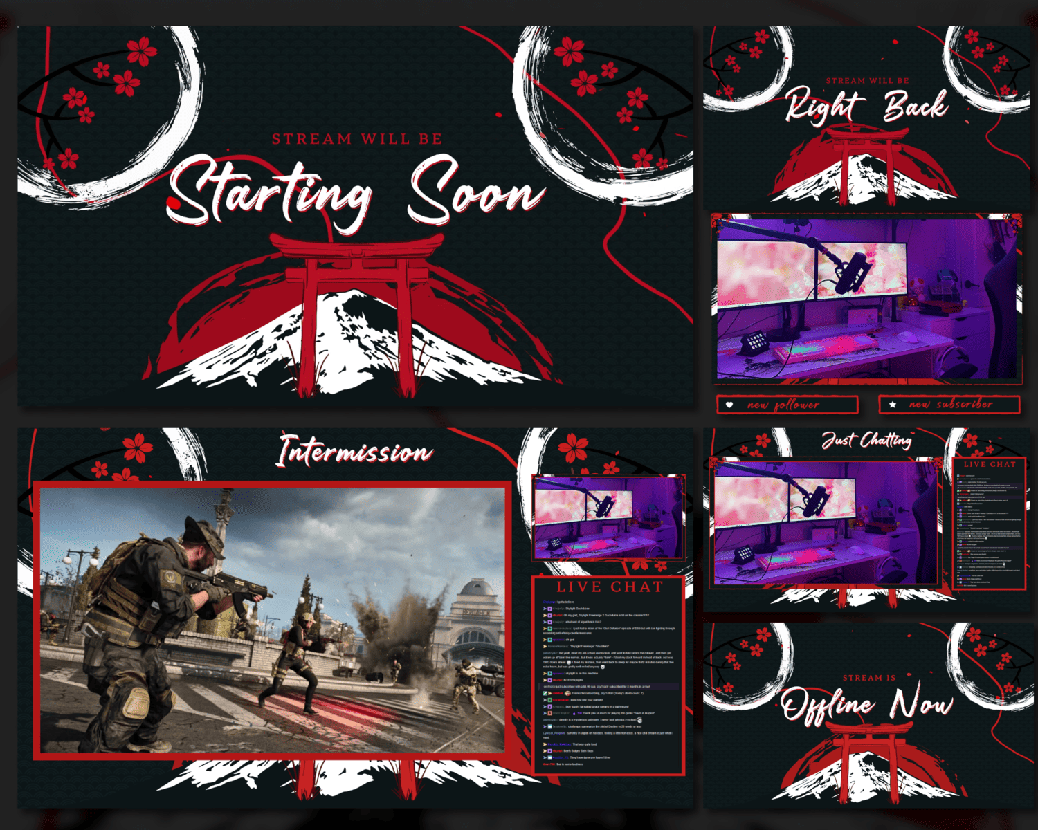 Black Bushido Samurai Stream Overlay – Sleek, Authentic Japanese Template for Streamers