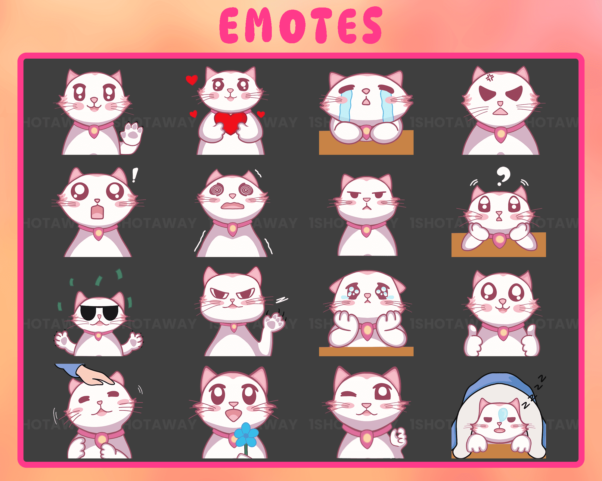 White and Pink Cat Stream Emotes for Twitch, Animated Emotes for Unique Channel Branding