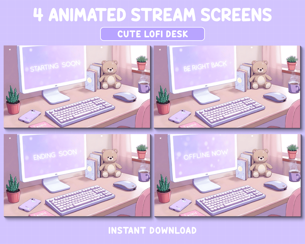 Purple Lofi Desk Stream Overlay for Aesthetic Vibes for Creators