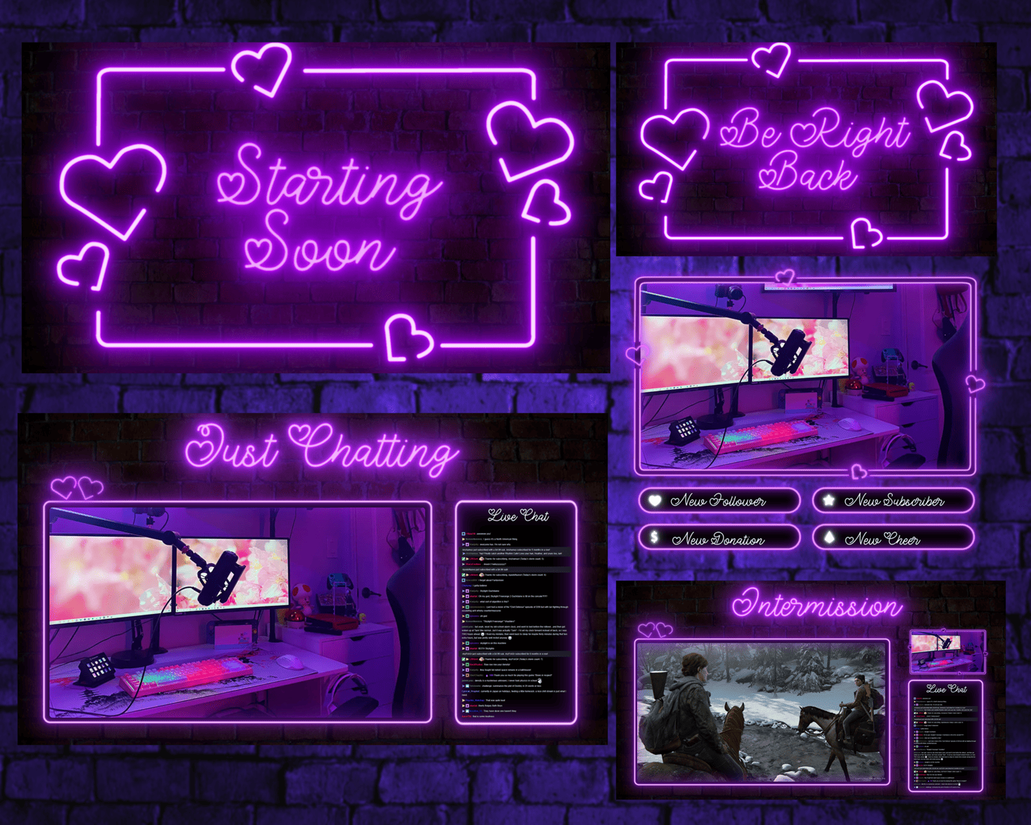 Valentine Neon Purple Twitch Stream Overlay – Romantic, Animated, Eye-Catching Design