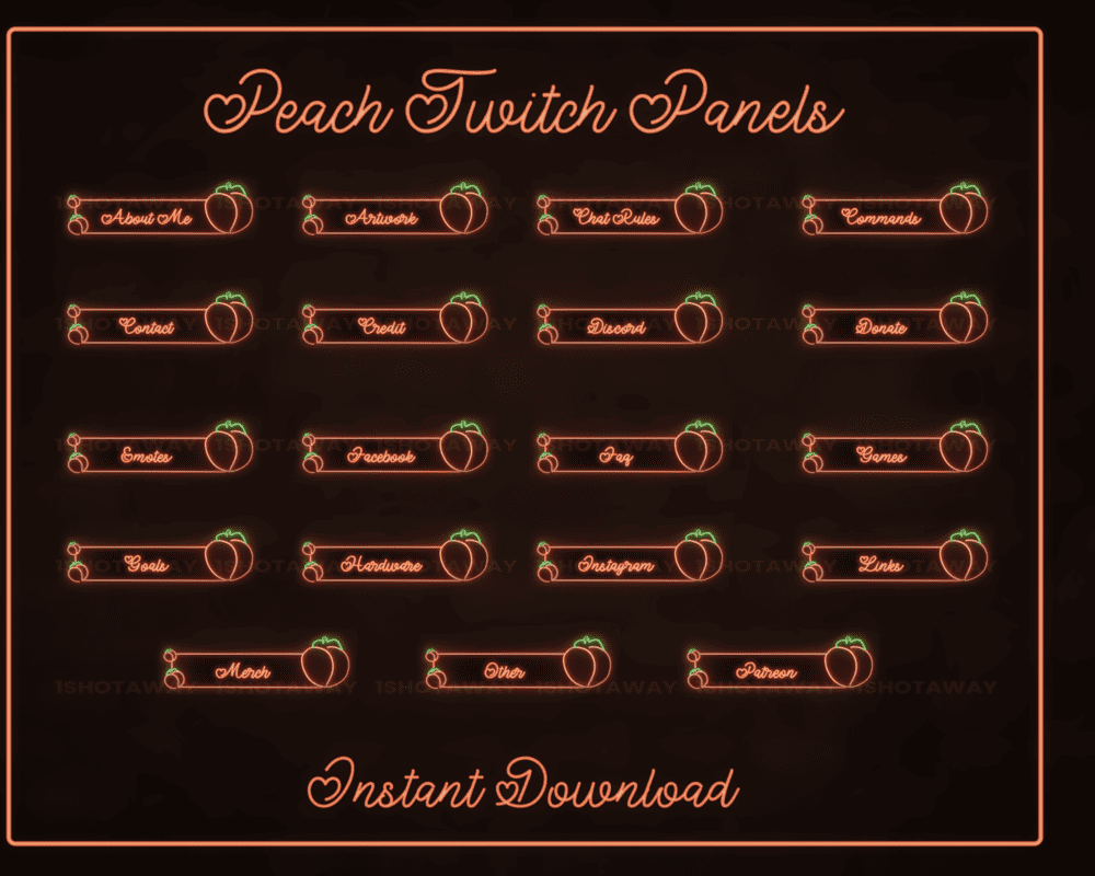 Peach Neon Twitch Panels – Anime, Kick, and Stream Panels for Streamers