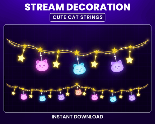 Cat Face & Stars Light Strings – Animated Twitch Stream Overlay OBS