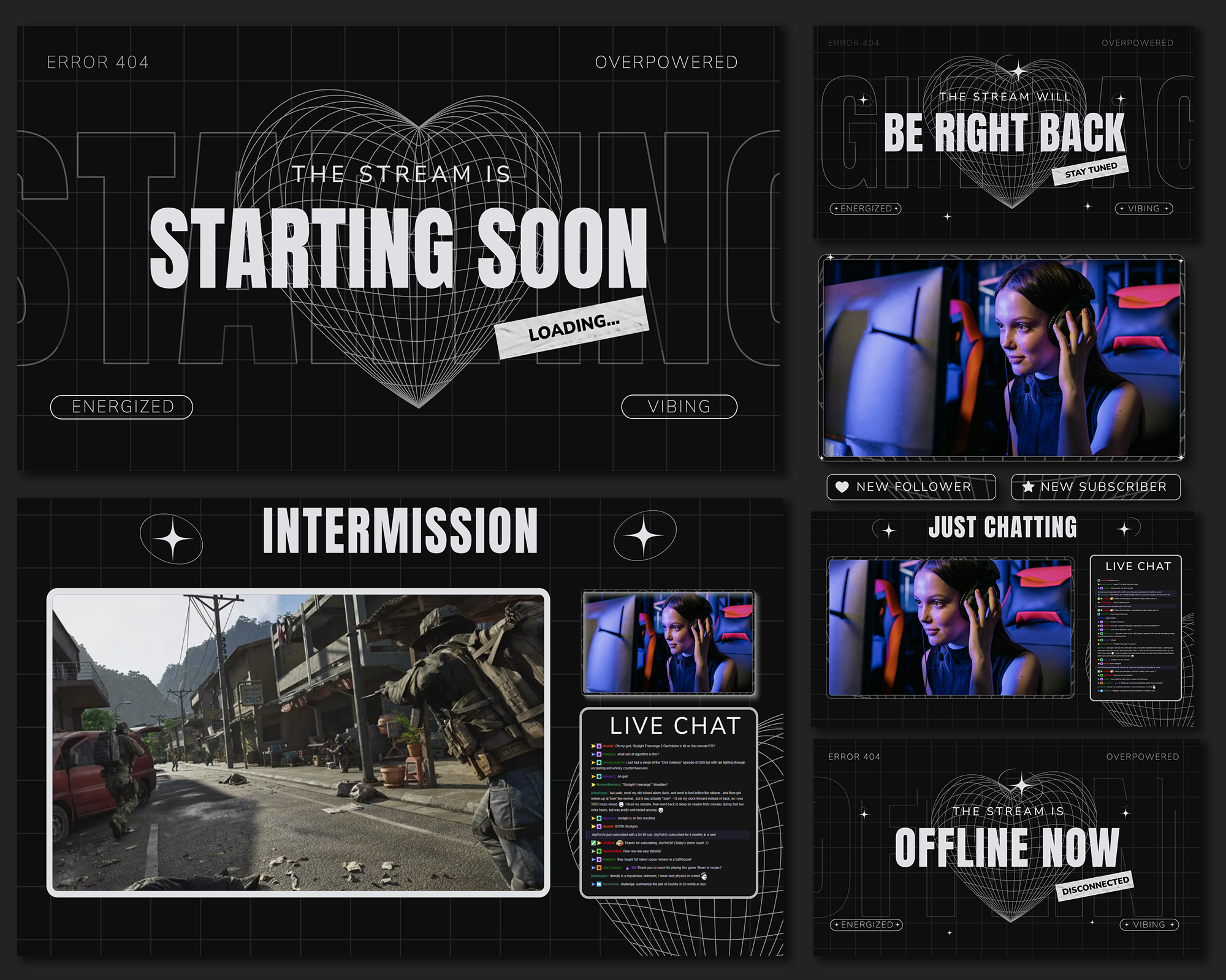Black and White Heart Stream Overlay for Minimal Stream Style