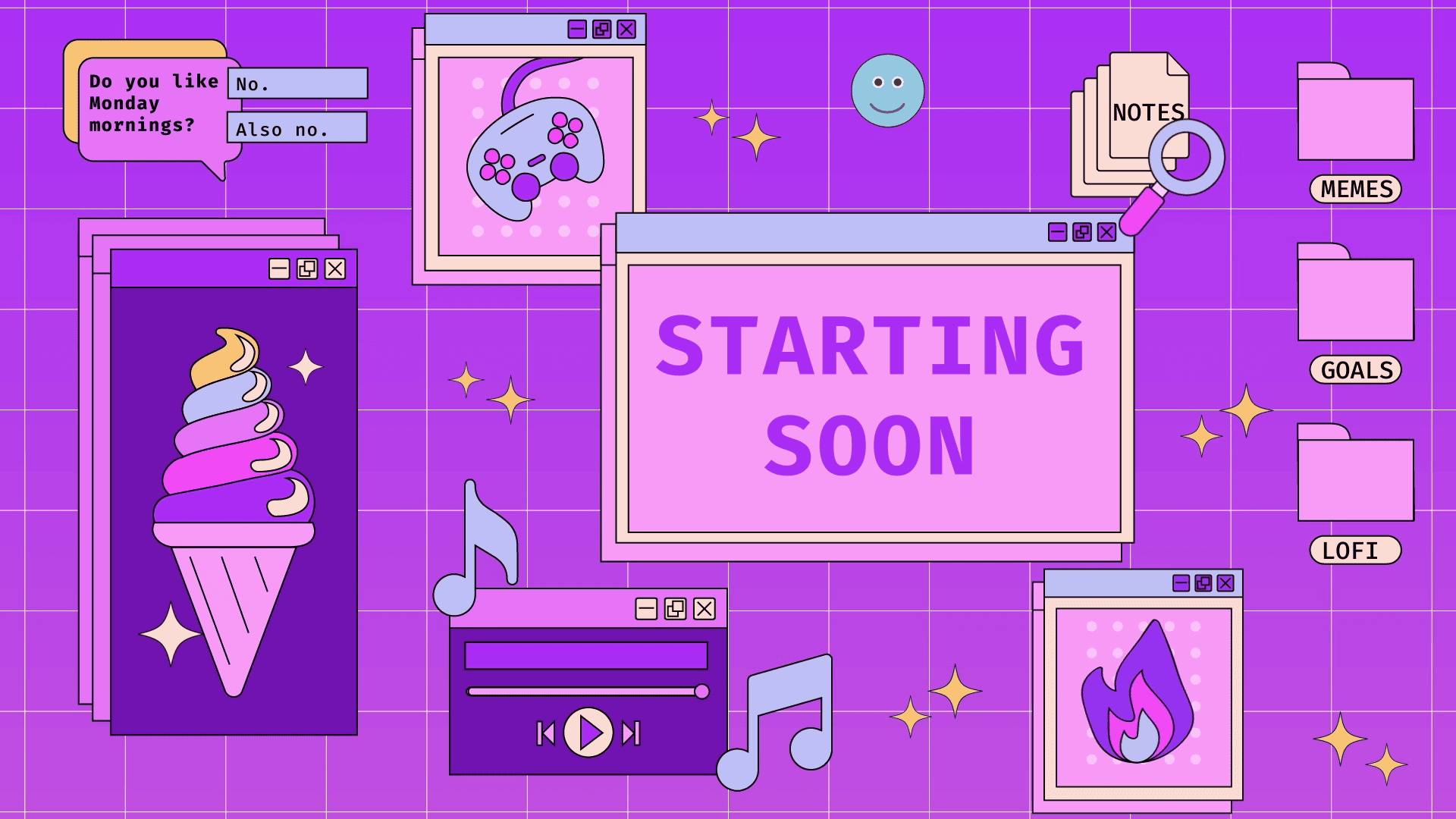 Retro Computer Pink Theme Stream Overlay – Vintage Aesthetic for Twitch & OBS