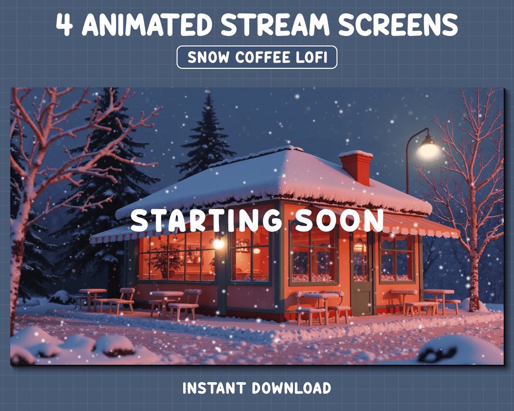 Snowfall Lofi Cafe Scenes Stream Overlay – Cozy, Chill, Animated Template for Streamers