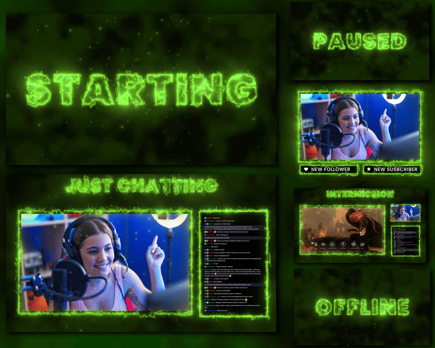 Green Fire Stream Overlay for Twitch | Gaming & Streaming Graphics