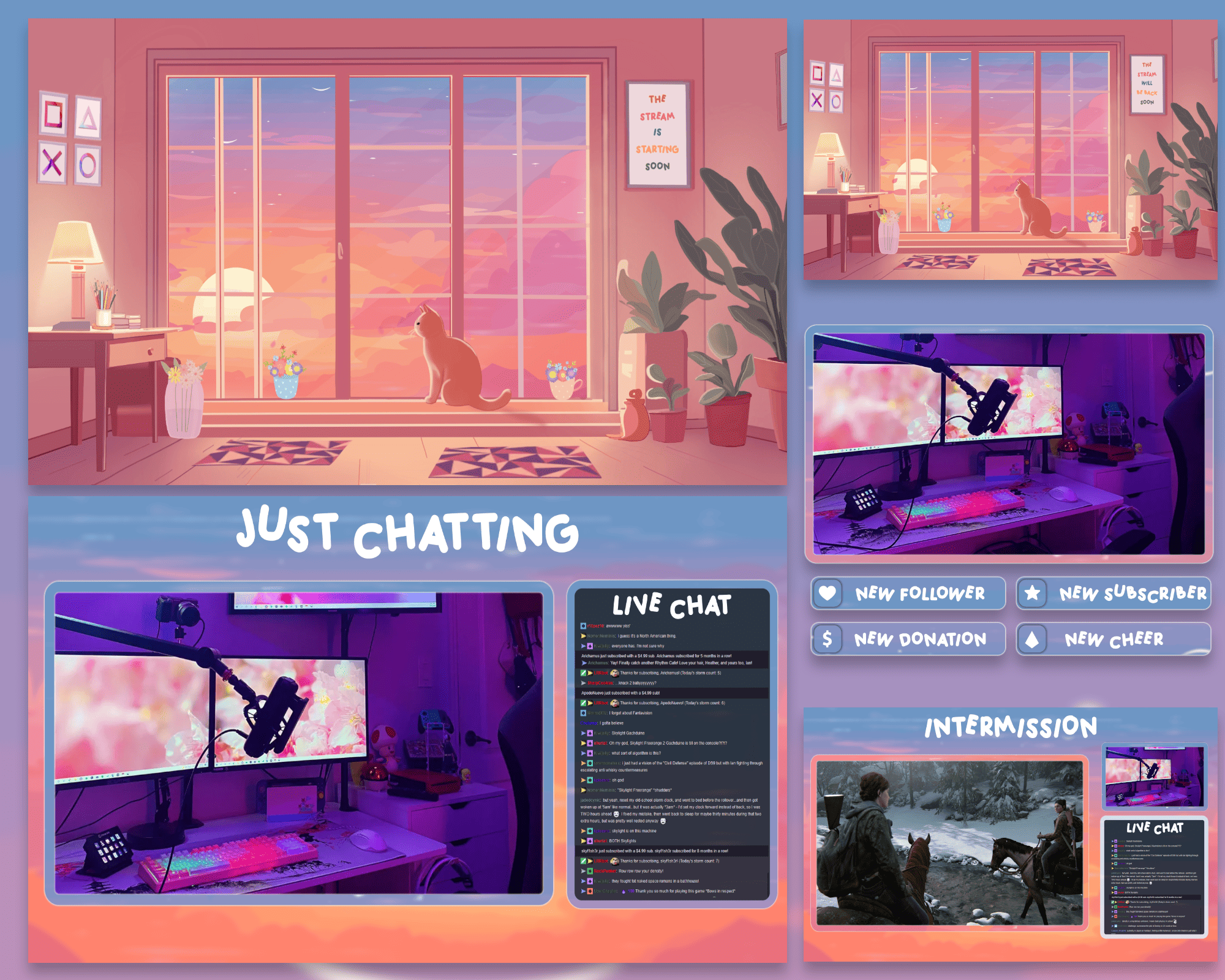 Kawaii Pastel Cat Stream Overlay – Whimsical, Cute, Charming Look To Your Stream