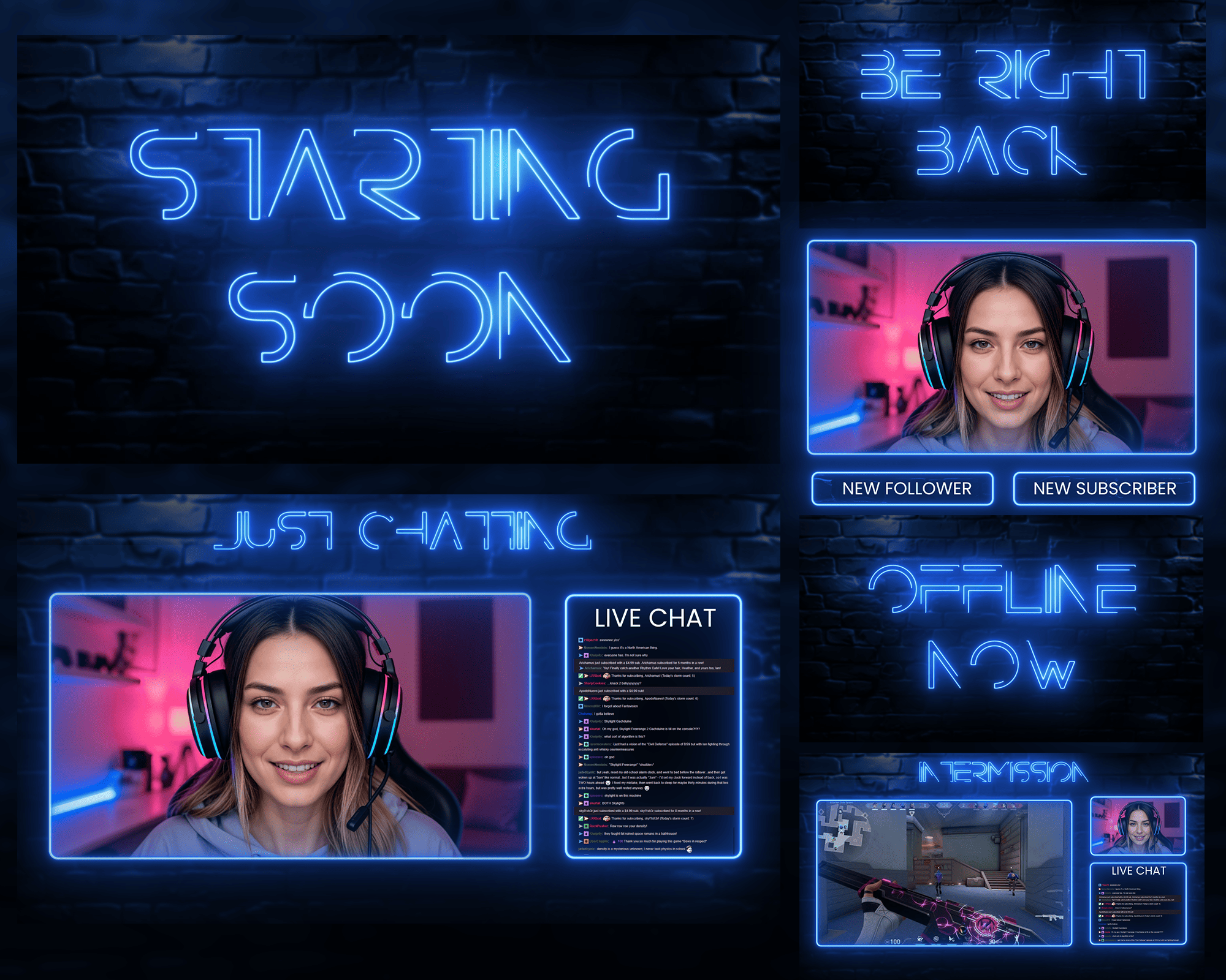 Neon Blue Free Stream Overlays for OBS & Twitch | Cute & Stylish Free Overlays