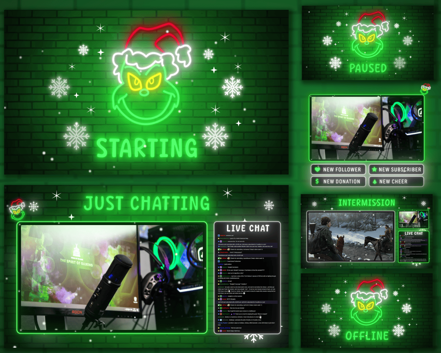Grinch Neon Stream Overlay – Festive, Playful, Vibrant Design for Twitch, OBS & YouTube