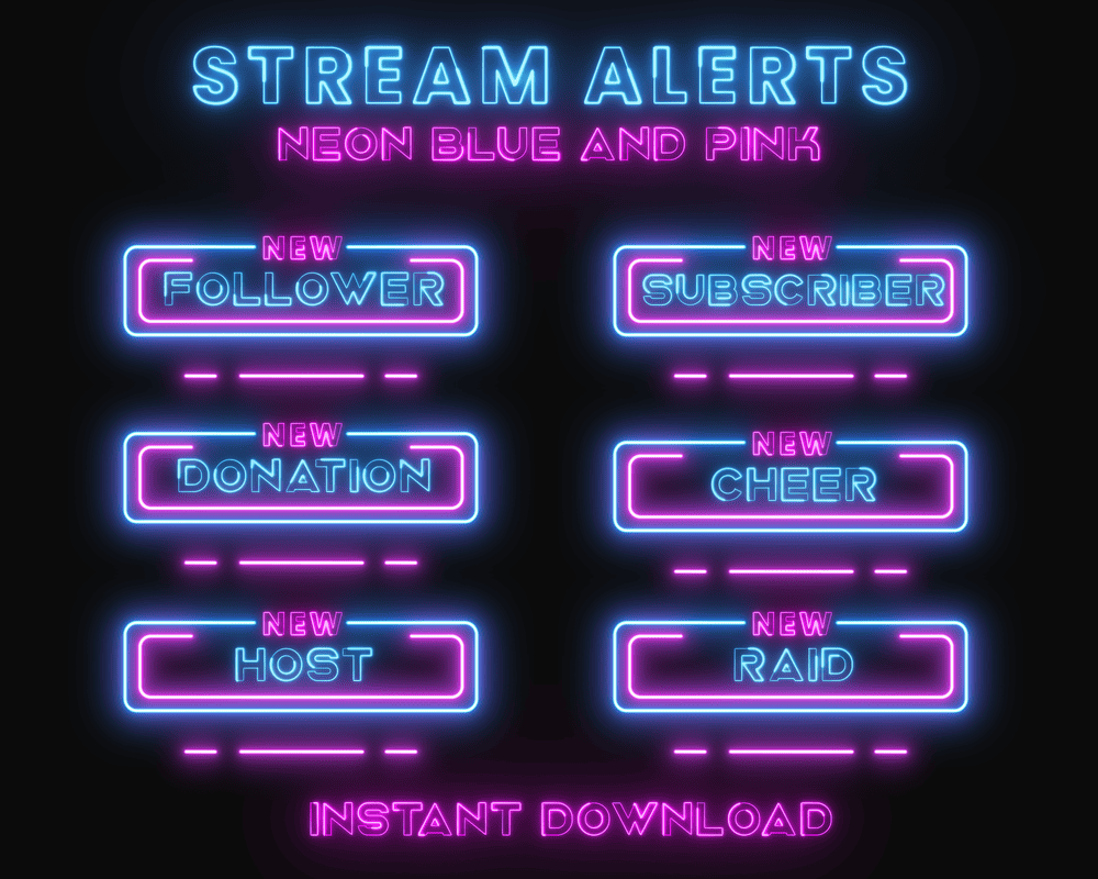 Neon Blue Pink Stream Alerts Overlay | Twitch & OBS Animated Alerts