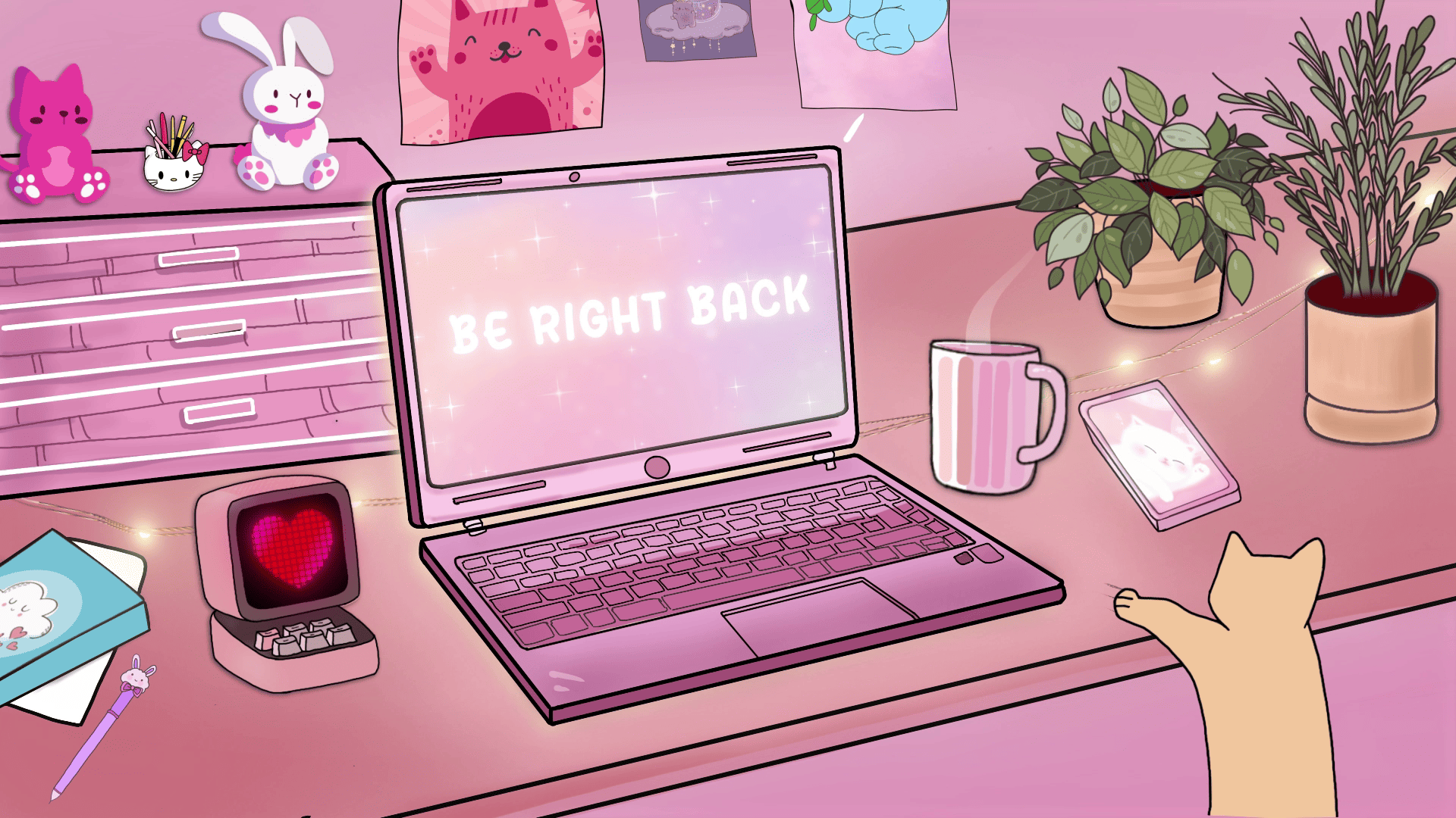 Pastel Pink Lofi Stream Overlay – Kawaii Desk Theme Animation for Streamers