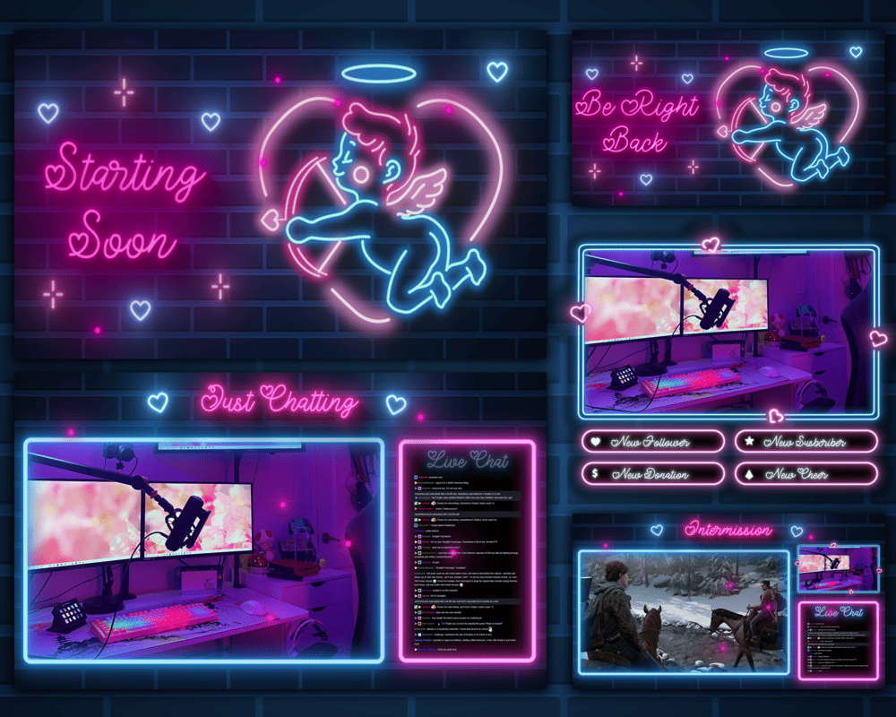 Animated Valentine Neon Twitch Stream Overlay – Love-Themed, Lively Streaming Template
