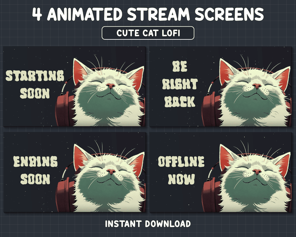 Cute Lofi Cat Stream Overlay for Streamers – Aesthetic Design for Chill Vibes