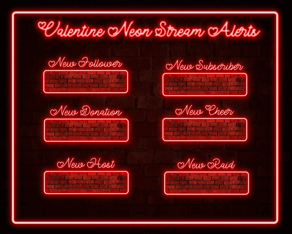 Animated Valentine Neon Red Alerts – Stream Alerts for OBS & Twitch