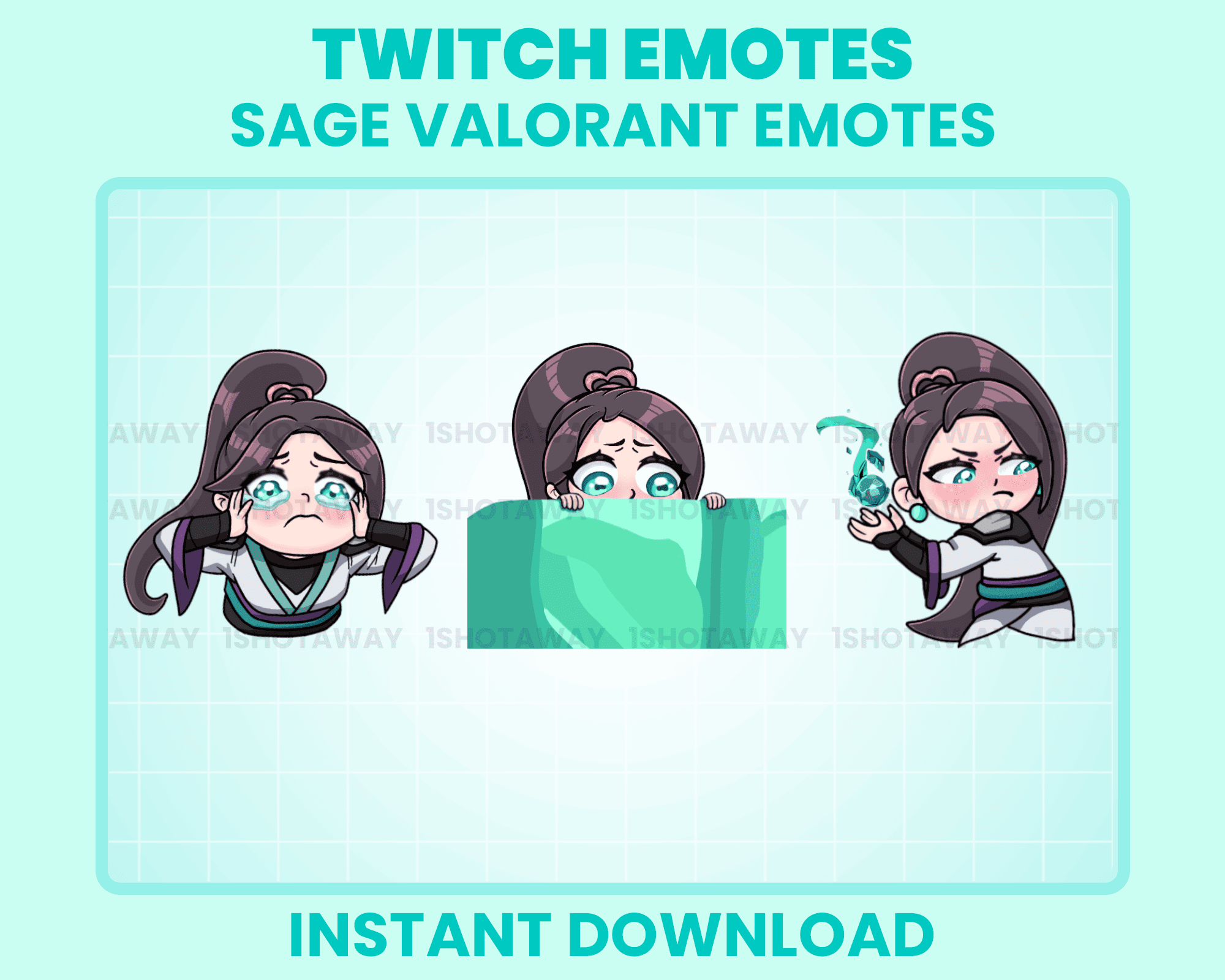 Sage Valorant Cute Stream Emotes for Twitch – Kawaii & Fun Custom Emotes