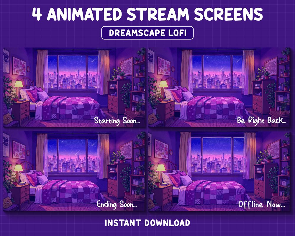 Purple Theme Cozy Bedroom Stream Overlay – Relaxed, Aesthetic Vibes for Twitch & OBS