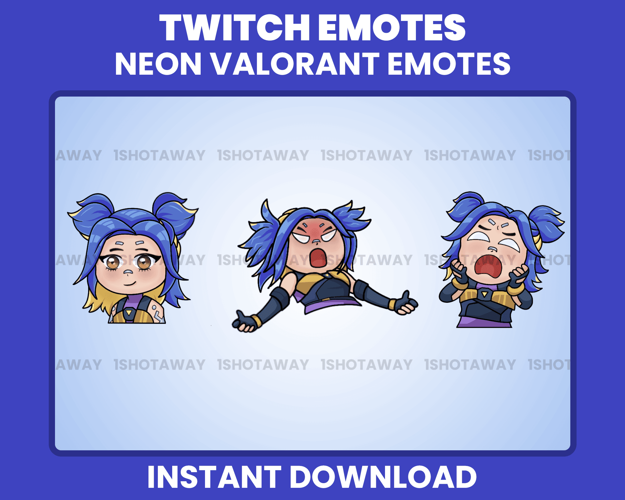 Twitch Stream Emotes – Neon Valorant Chibi Animated Emotes for Gamers