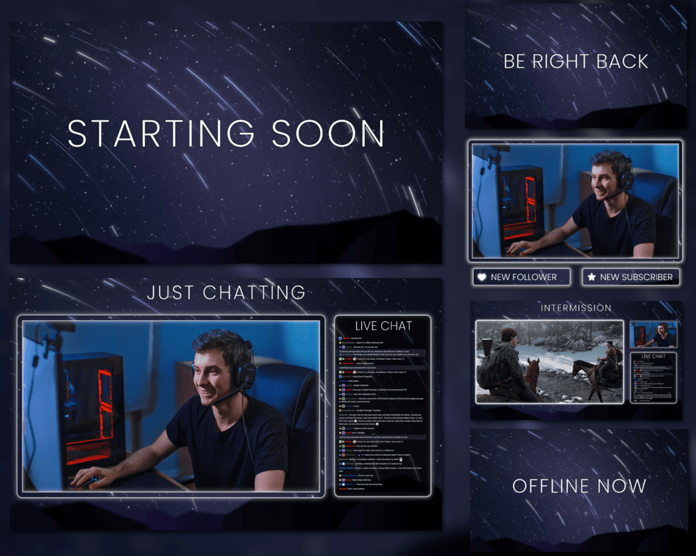 Starry Sky Twitch Overlay – Lively, Immersive, Unique Stream Design for Creators
