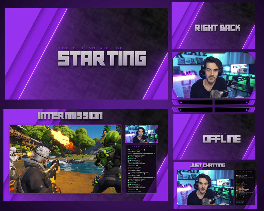 Purple Gaming Stream Overlay Free Pack
