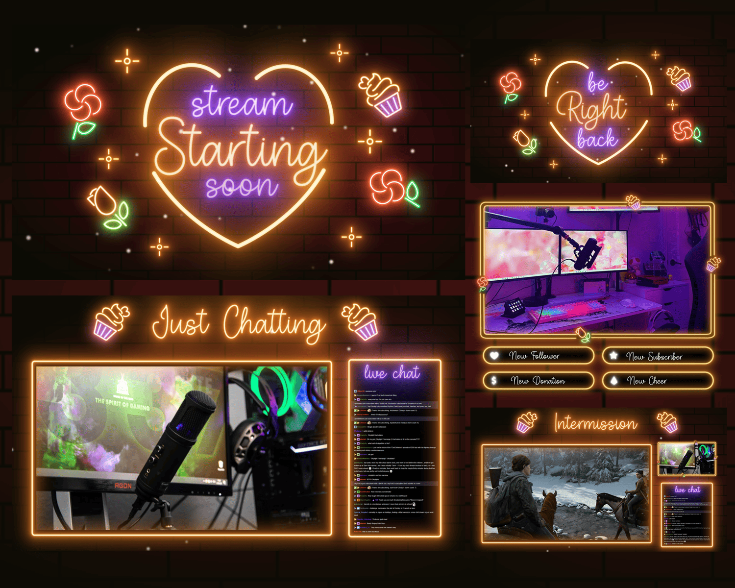 Valentine Neon Colorful Twitch Overlay – Vibrant, Romantic Stream Design