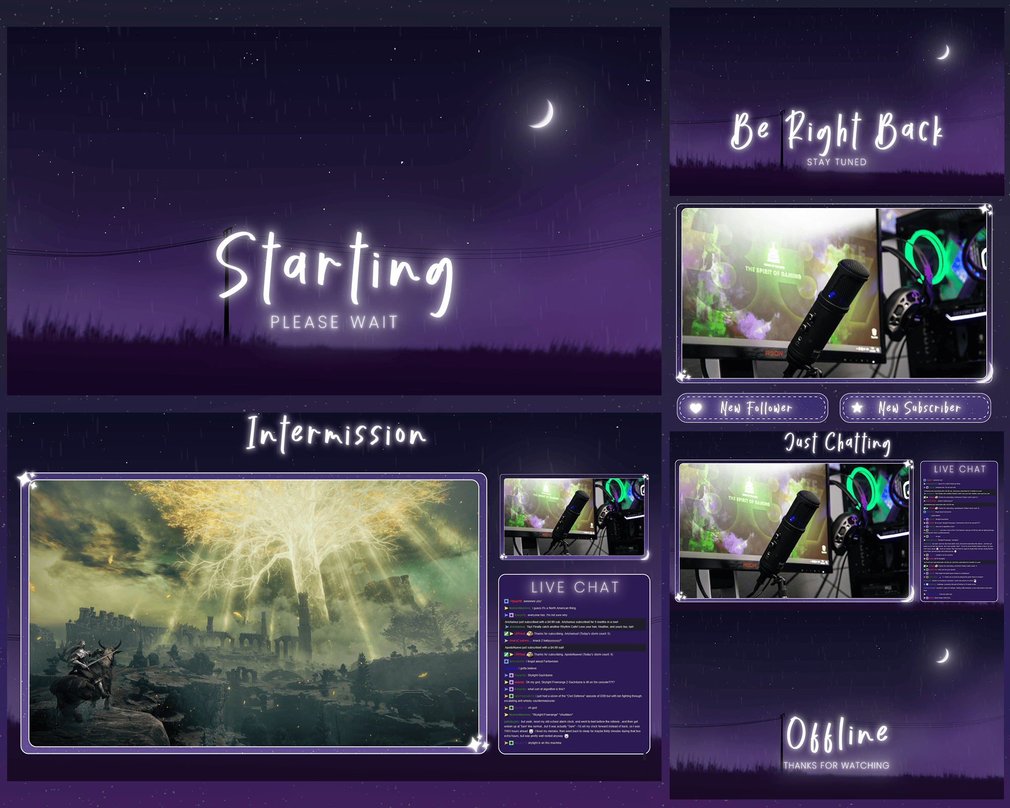 Purple Moonlight Stream Overlay – Mystical, Elegant Design for Twitch & OBS