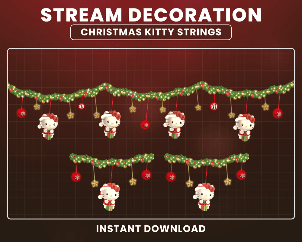 Christmas Kitty String Lights Stream Overlay – Animated, Neon Design for Twitch & OBS