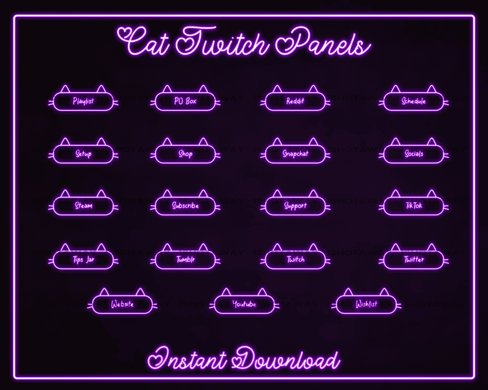 Cat Neon Panels Purple – Anime Stream Panels for Twitch & Streamlabs