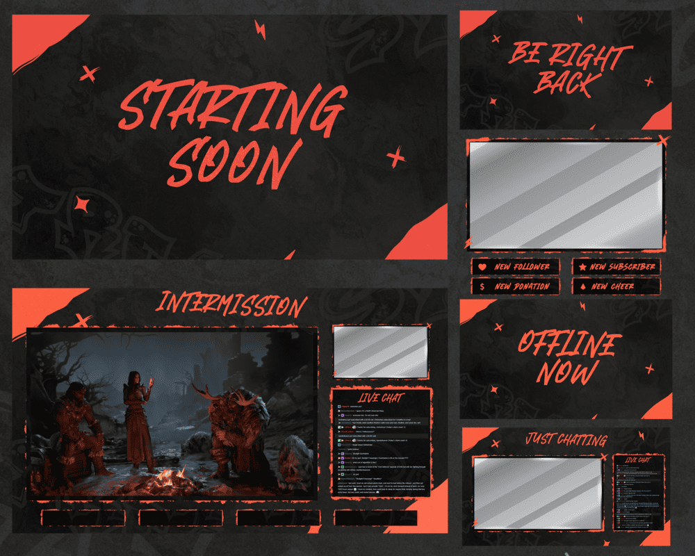Orange Black Stream Overlay – Bold, High-Contrast Design for Streamers