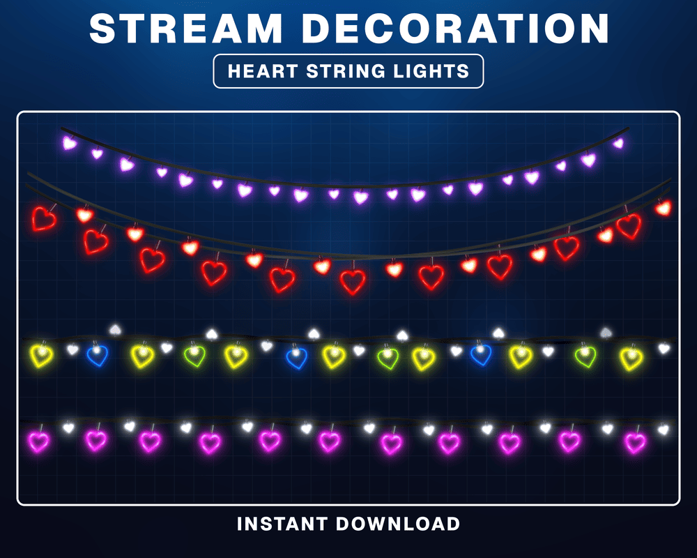 Animated Heart String Lights Stream Overlay for Twitch & Streamlabs