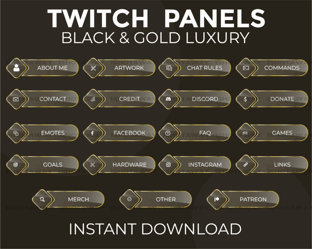 Black and Gold Luxury Stream Panels – Twitch & Streamlabs Templates