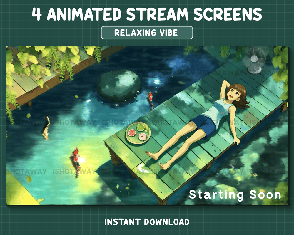 Swimming Pool Girl Lofi Stream Overlay – Chill, Aesthetic Vibes for Twitch & OBS