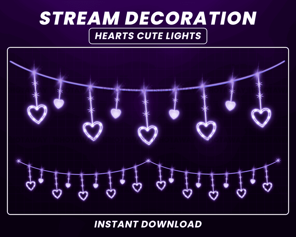 Hearts Garlands Purple Light Animated Stream Overlay | Twitch & OBS
