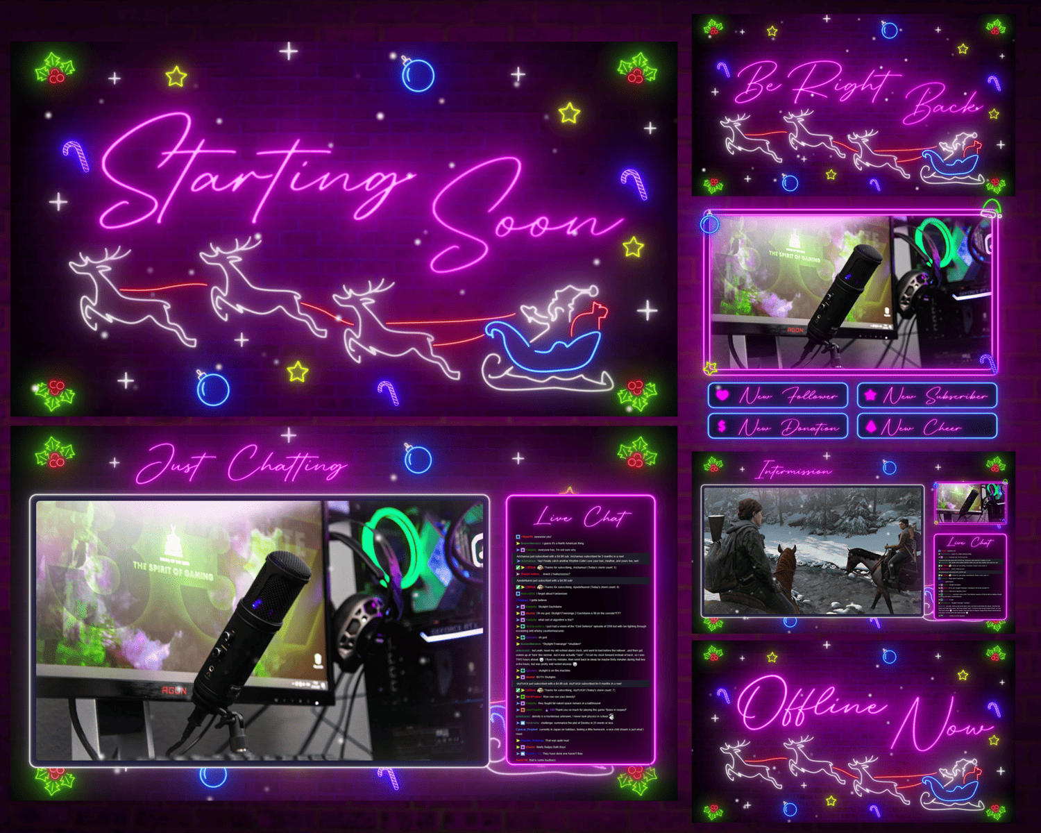 Animated Christmas Deer Neon Stream Overlay – Best for Twitch, OBS, and YouTube