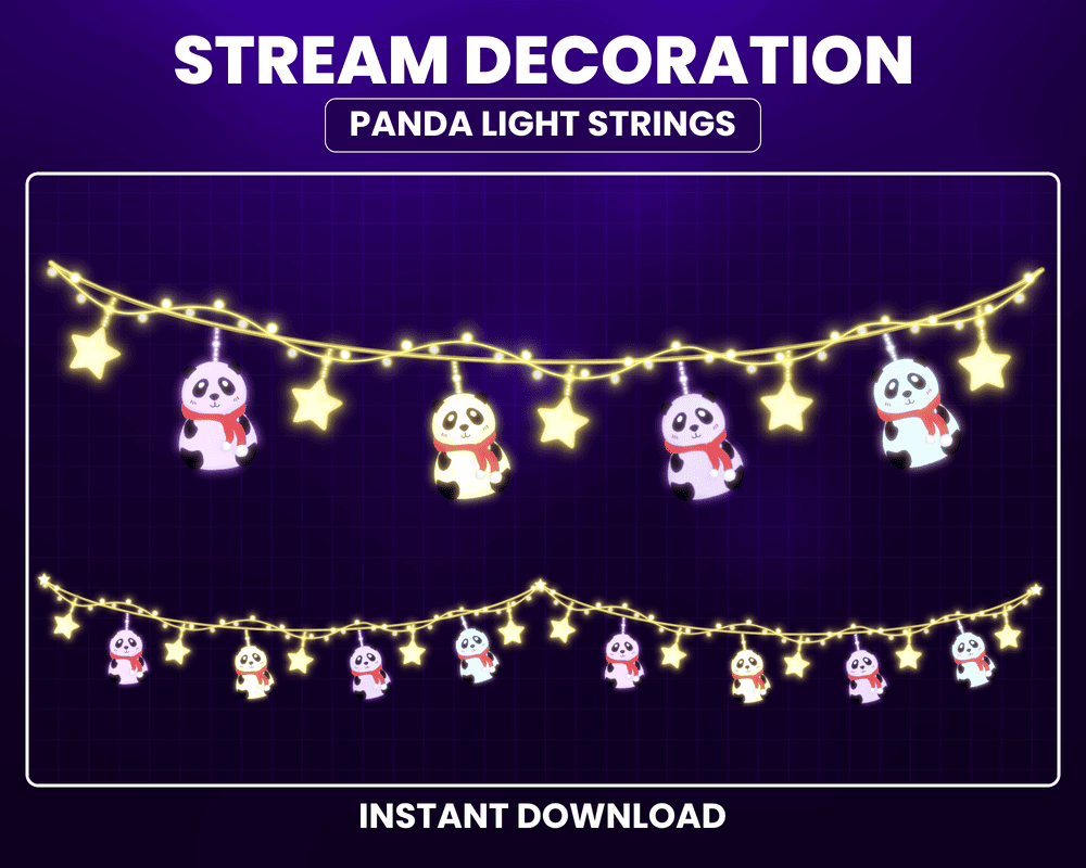 Animated Panda Light Strings Stream Overlay for Twitch & Streamlabs