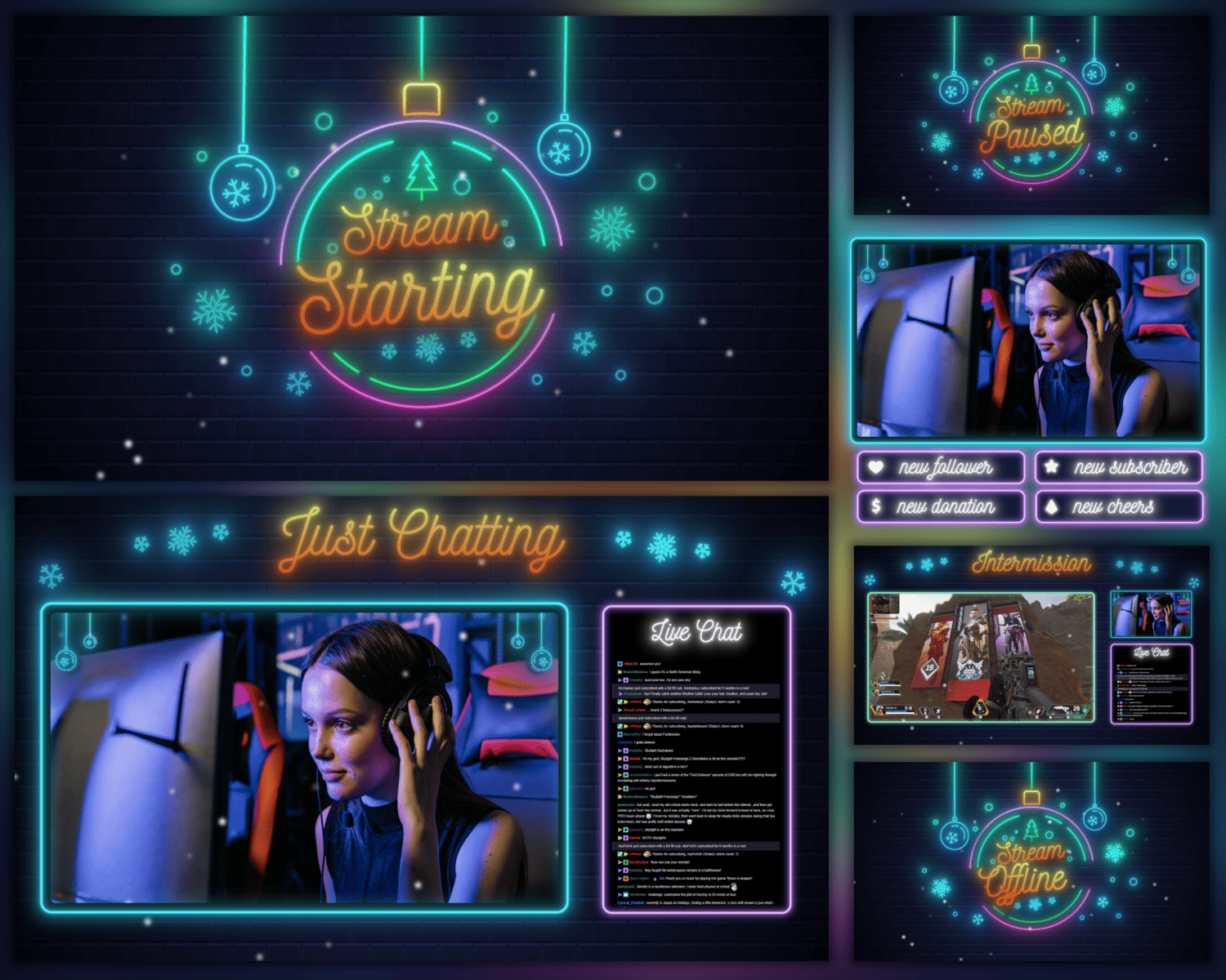 Festive Neon Stream Overlay in Blue and Orange – Christmas Setup for Streamers
