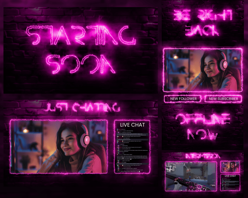 Neon Electric Pink Free Stream Overlay | Cute & Free Twitch Stream Overlays