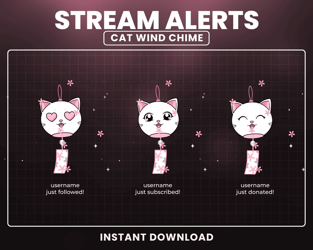 Stream Alerts OBS: Cat Wind Chime Animated Alert Overlay