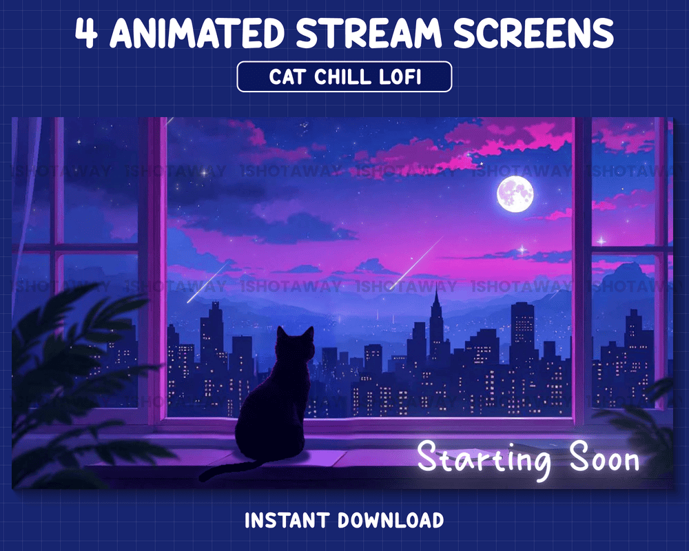 Black Cat Lofi Starry Sky Stream Overlay for Streamers