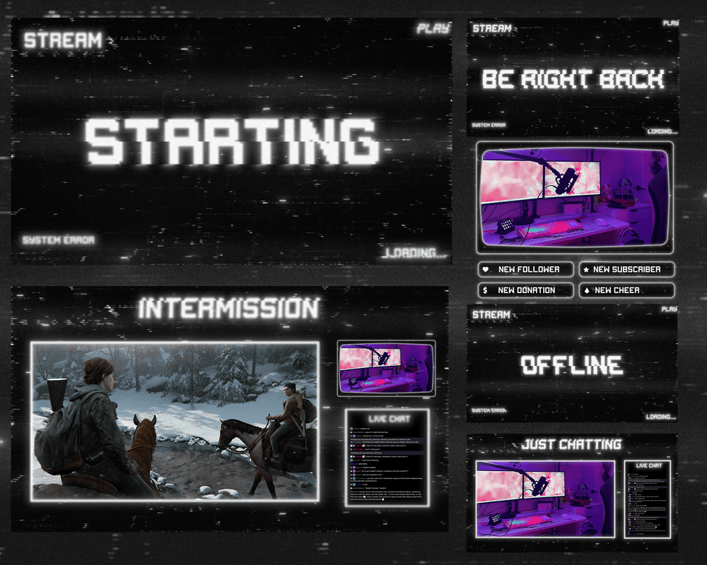 Animated VHS Black Twitch Stream Overlay – Tape Glitch Theme for OBS & YouTube