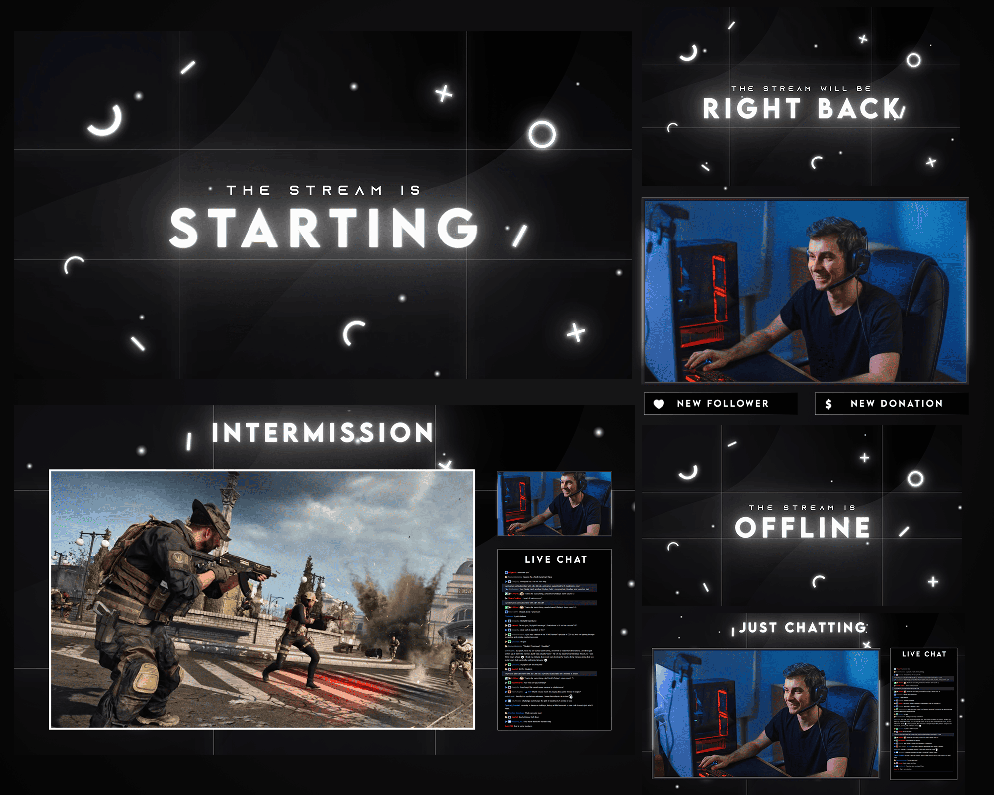 Black White Stream Overlay for Twitch & YouTube