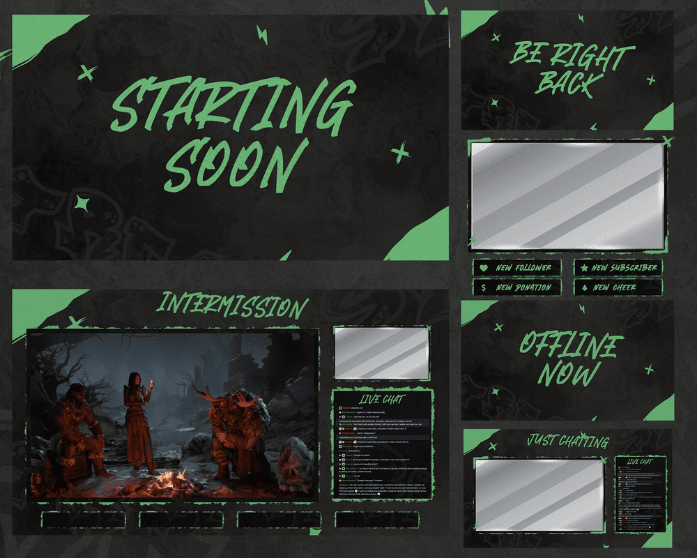 Green Black Stream Overlay for Streamers – Dynamic, Stylish, Eye-Catching Setup for Creators