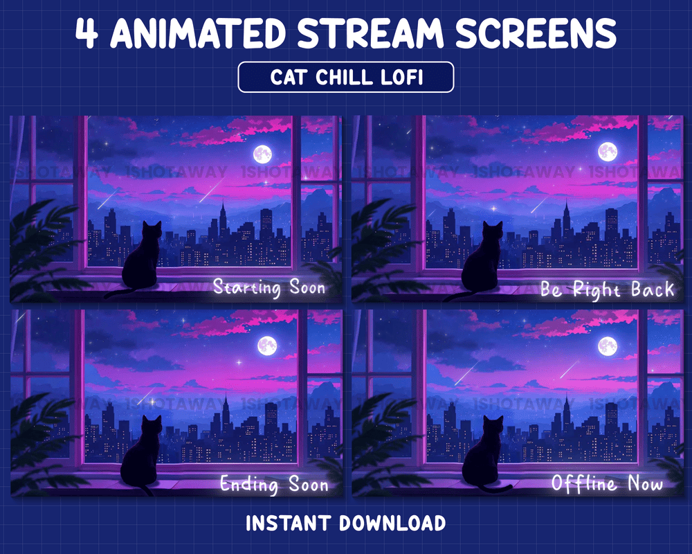 Black Cat Lofi Starry Sky Stream Overlay for Streamers