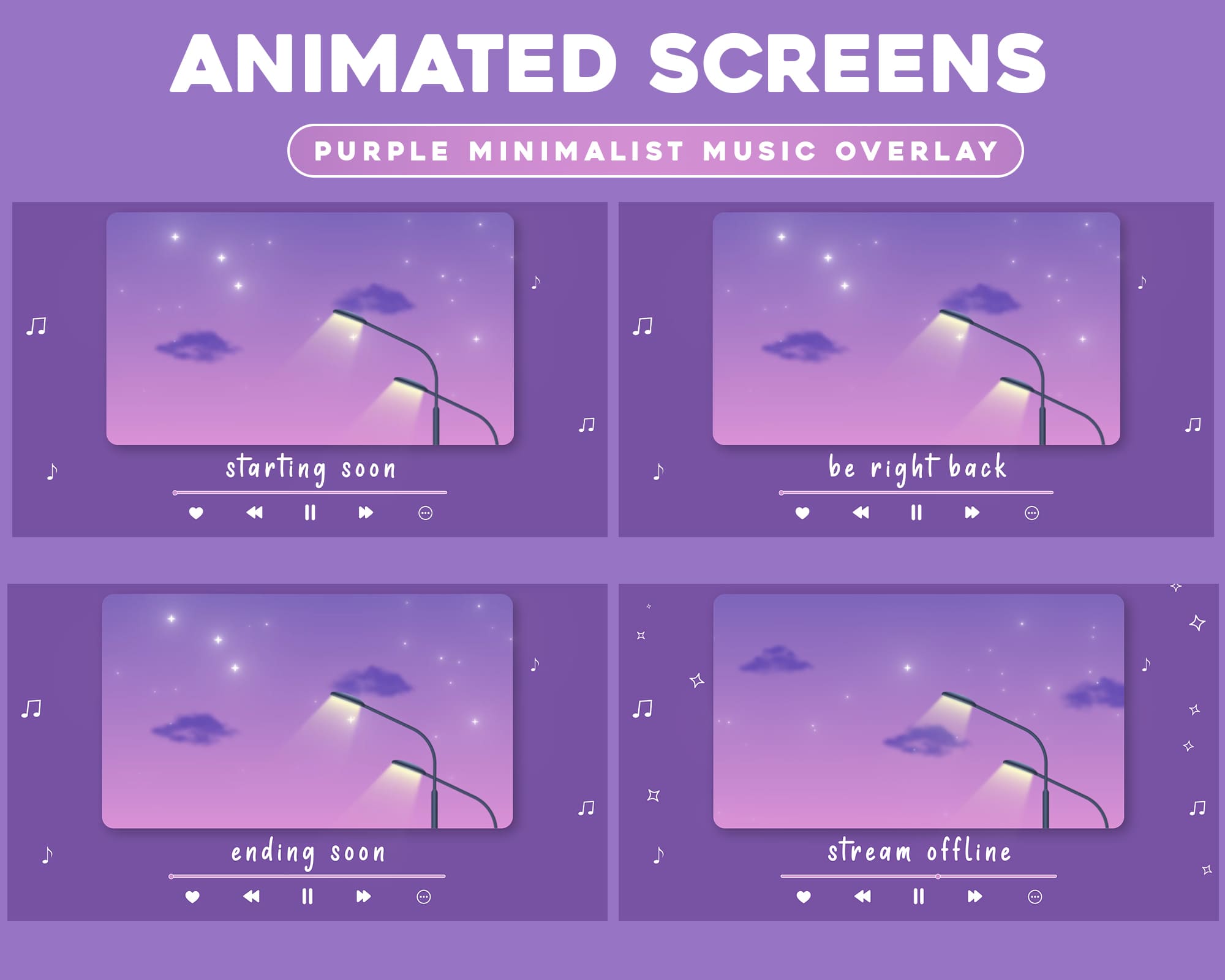 Animated Stream Overlay - Purple Minimalist Music Stream Design