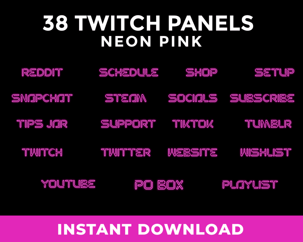 Neon Pink Stream Panels for Twitch – Anime, Streamlabs, Kick & More
