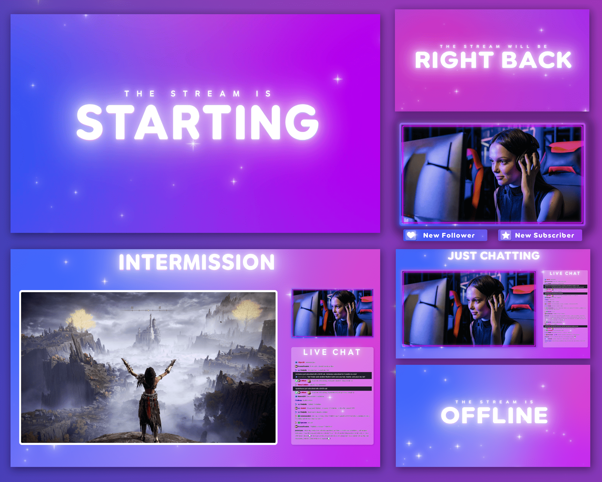 Pink Stars Gradient Stream Overlay – Cute, Vibrant, Aesthetic Template for Twitch & OBS