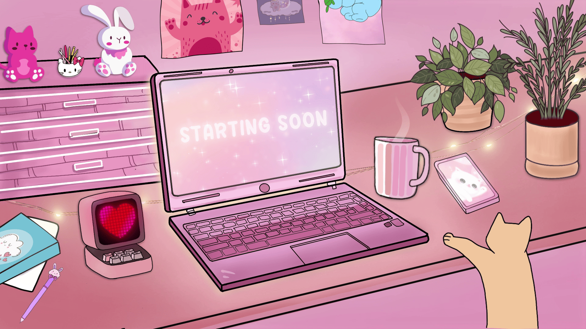 Pastel Pink Lofi Stream Overlay – Kawaii Desk Theme Animation for Streamers
