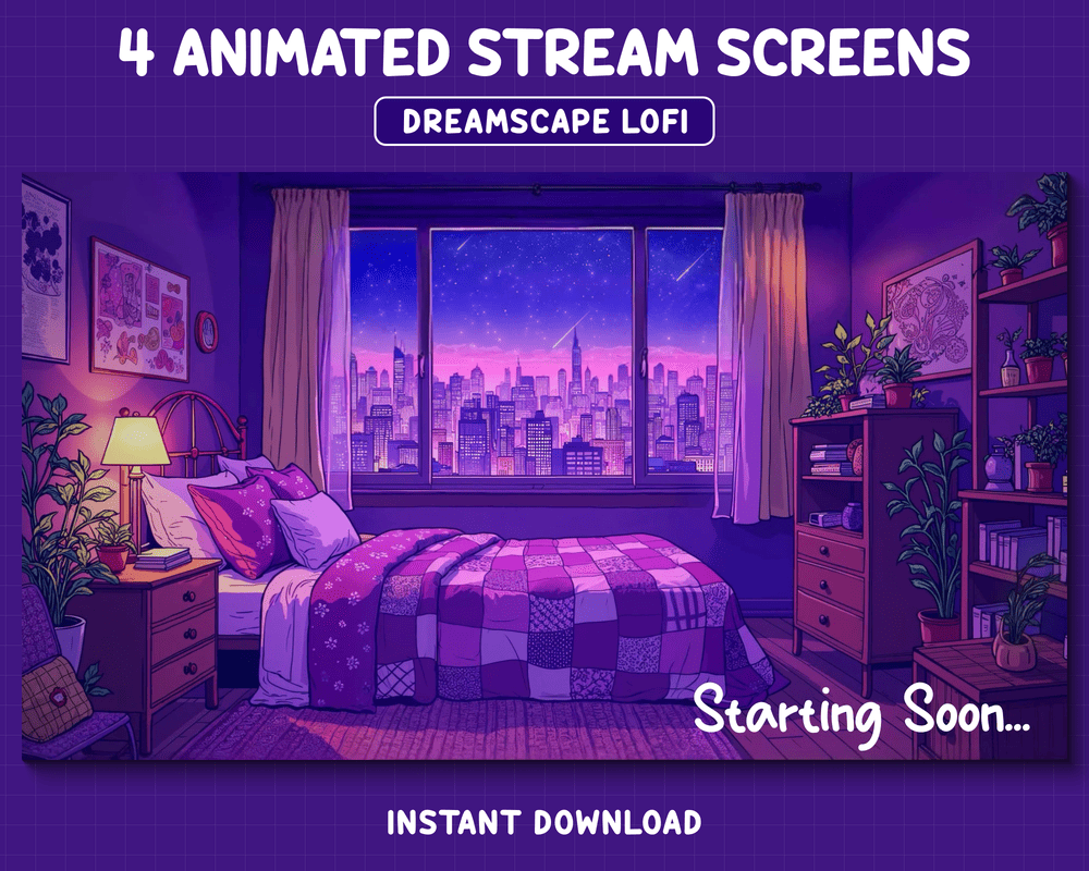 Purple Theme Cozy Bedroom Stream Overlay – Relaxed, Aesthetic Vibes for Twitch & OBS