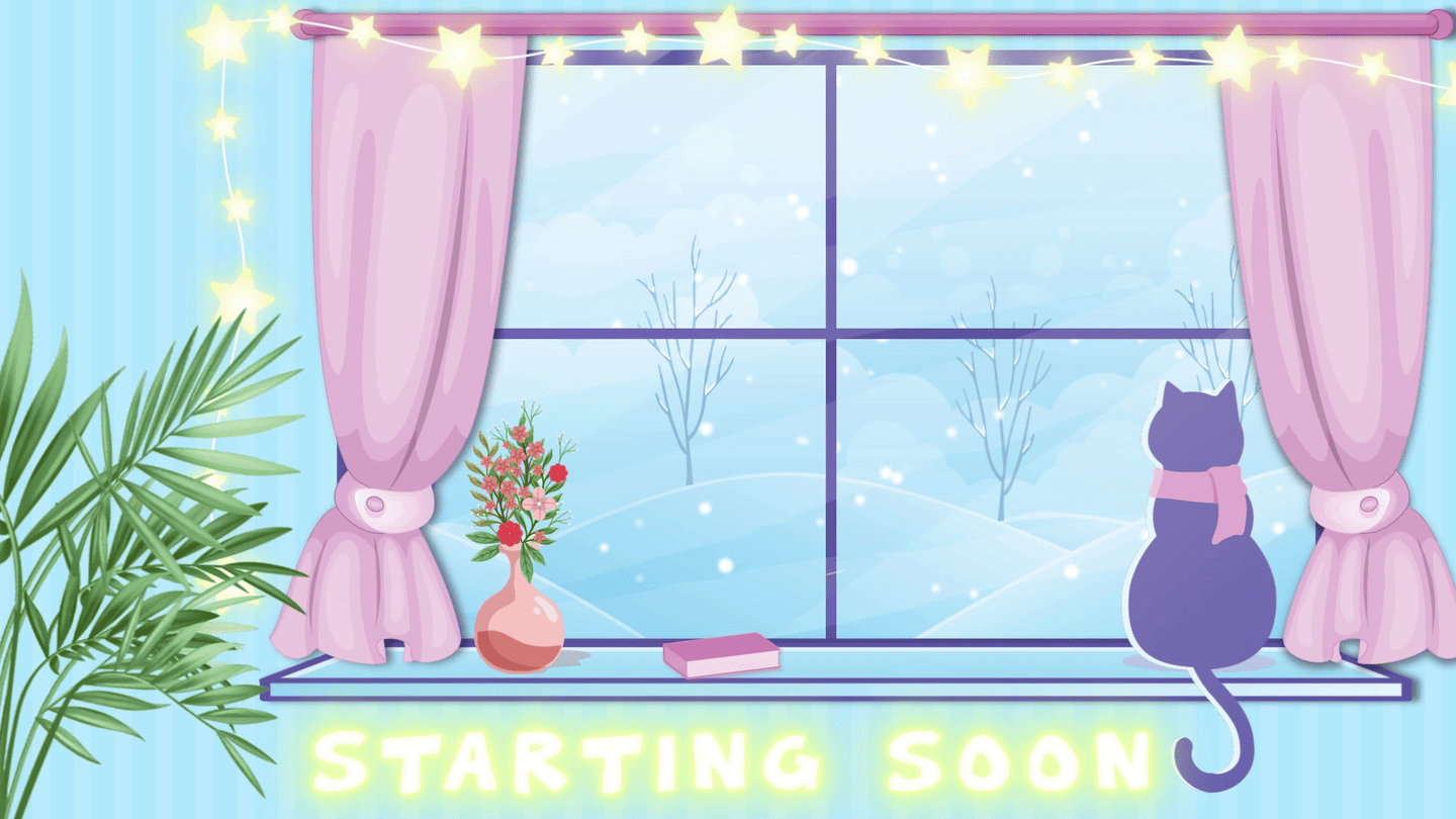 White Cat Lofi Blue Theme Twitch Overlay – Cozy, Chill, Aesthetic Stream Design