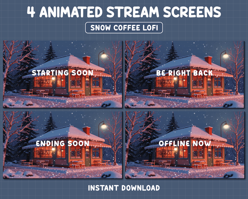 Snowfall Lofi Cafe Scenes Stream Overlay – Cozy, Chill, Animated Template for Streamers